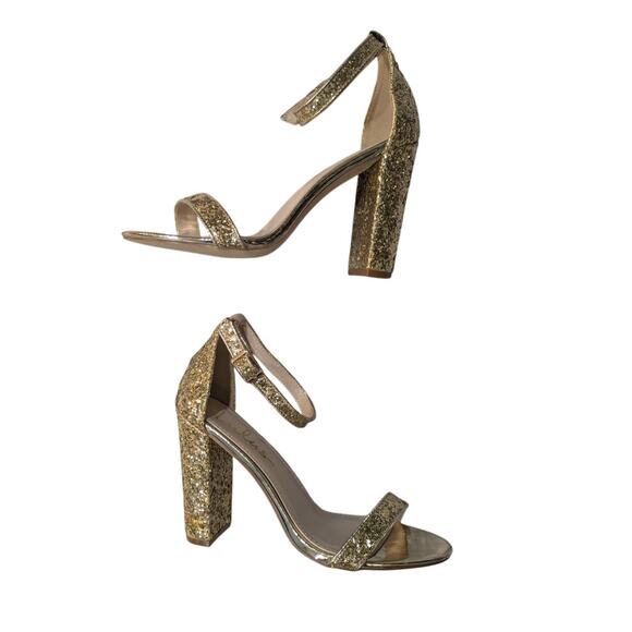 Lulus Taylor Gold Glitter Ankle Strap Heels Size 6.5 - Picture 2 of 6